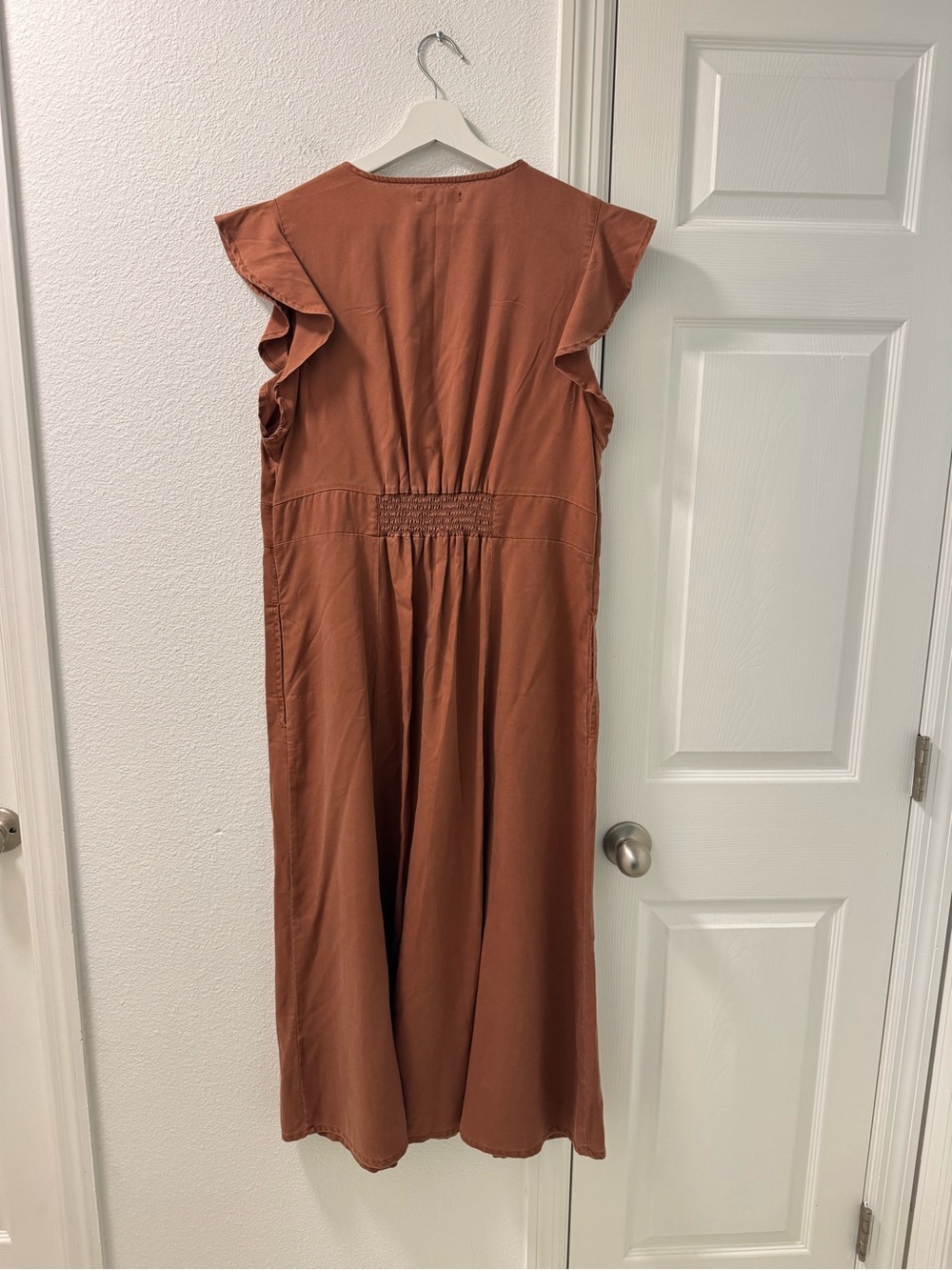 Quince Vintage Wash Tencel Button Front Midi Dress size large in terracotta - Picture 4 of 8